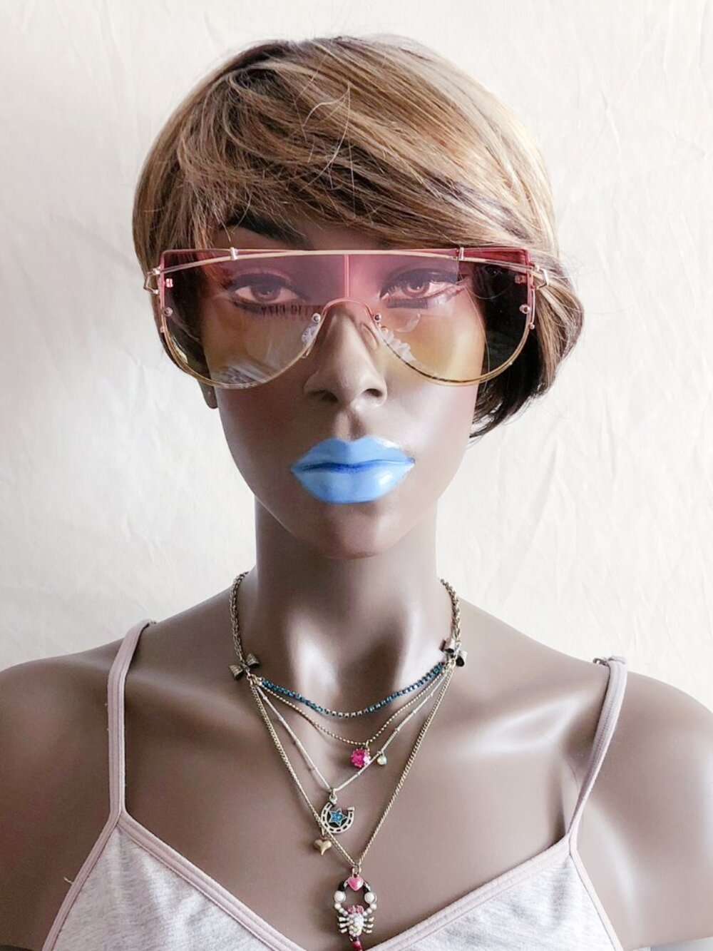 Oversized Y2K Shield Sunglasses Pink Yellow